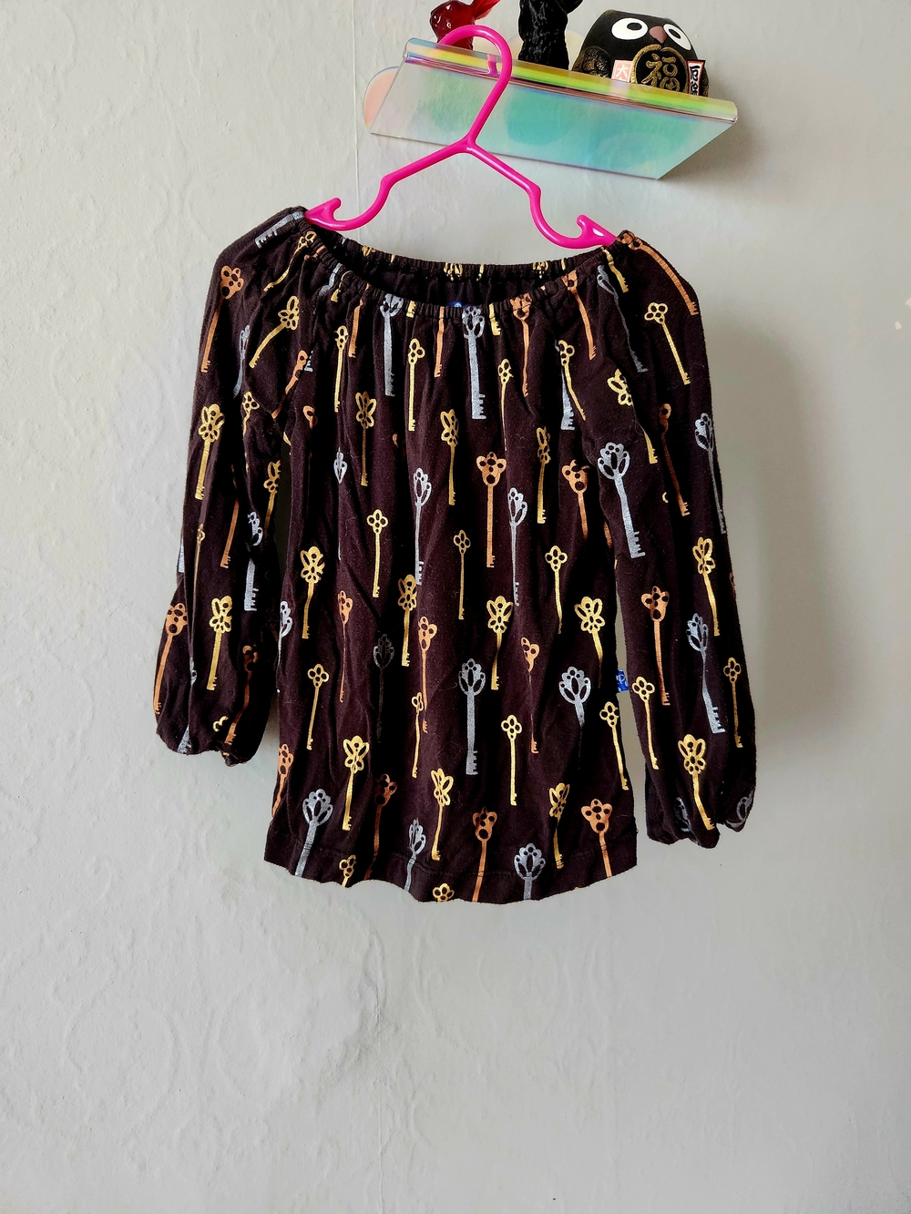 Kickee Pants Bamboo Gold Key-Print Long-Sleeve Peasant Top